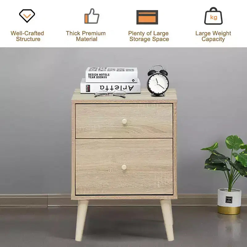 Table de chevet 2 tiroirs d'appoint avec pieds en caoutchouc
