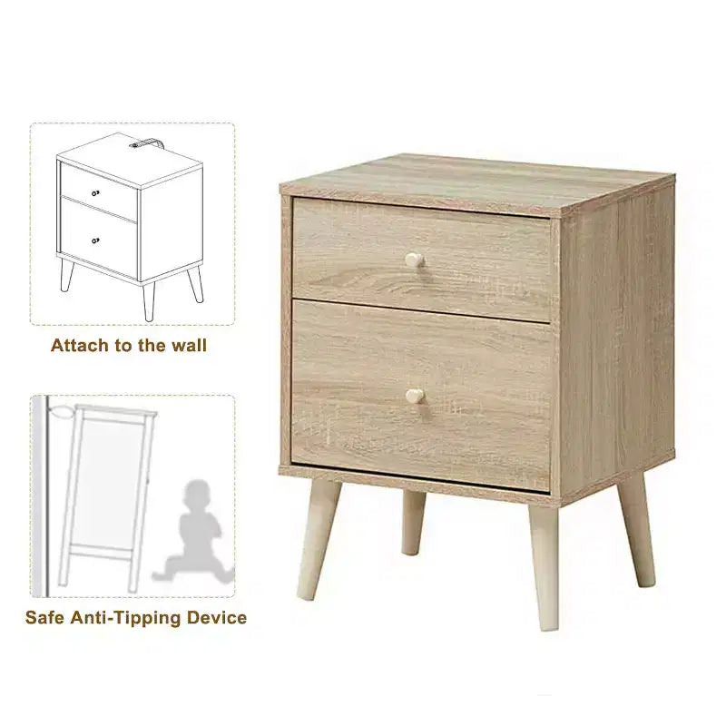 Table de chevet 2 tiroirs d'appoint avec pieds en caoutchouc