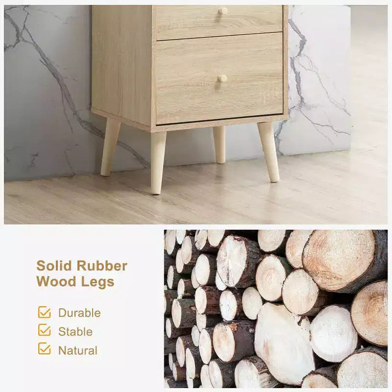 Table de chevet 2 tiroirs d'appoint avec pieds en caoutchouc
