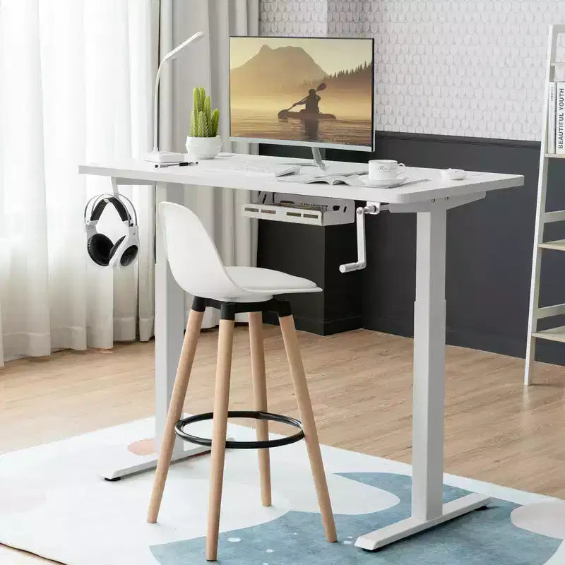 Piétement de bureau réglable en hauteur, avec manivelle, pour position assise ou debout - Blanc