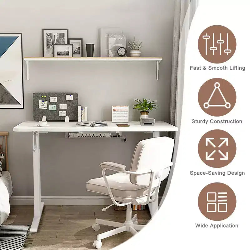 Piétement de bureau réglable en hauteur, avec manivelle, pour position assise ou debout - Blanc