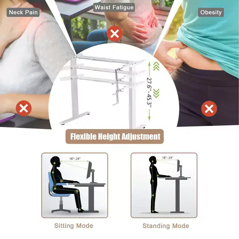Piétement de bureau réglable en hauteur, avec manivelle, pour position assise ou debout - Blanc