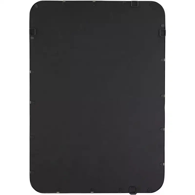 Miroir mural rectangulaire moderne biseauté à bords arrondis en fer noir de 24 pouces de large Liguria pour salle de bain, chambre, salon, entrée