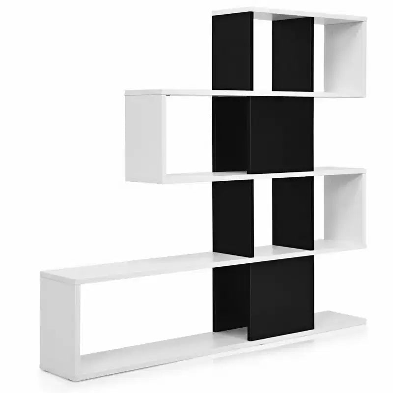Étagère d'angle à 5 niveaux pour bibliothèque, présentoir de rangement noir et blanc