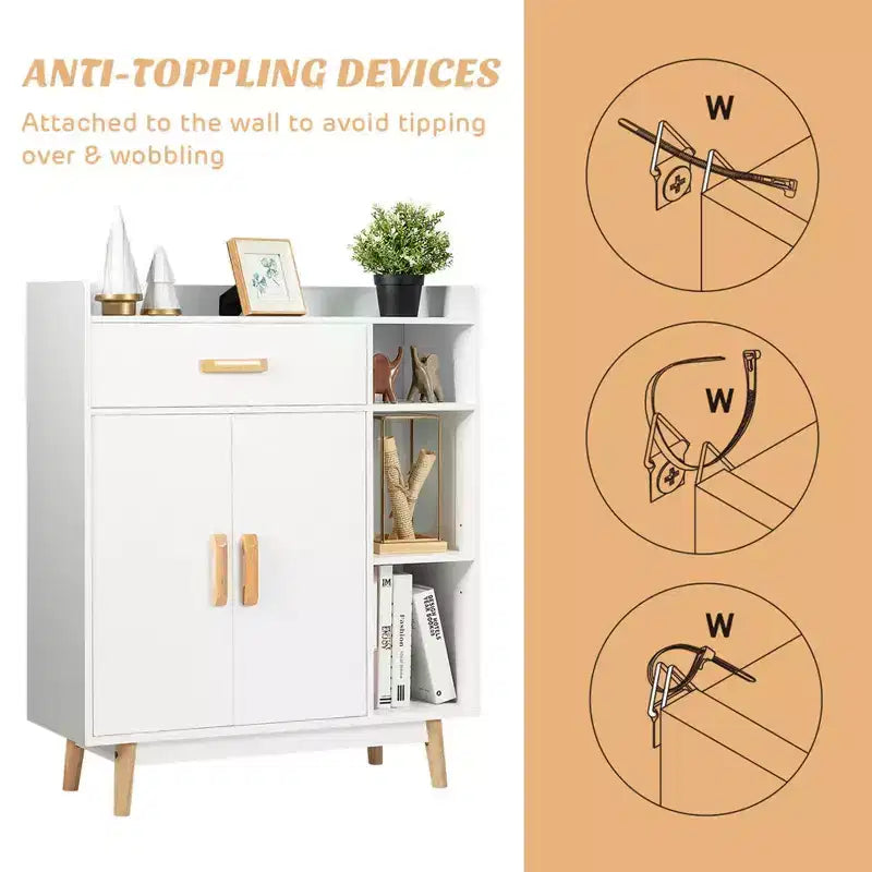 Meuble de Rangement au Sol Armoire Autoportante Commode avec 1 Tiroir 2 Portes 3 Étagères