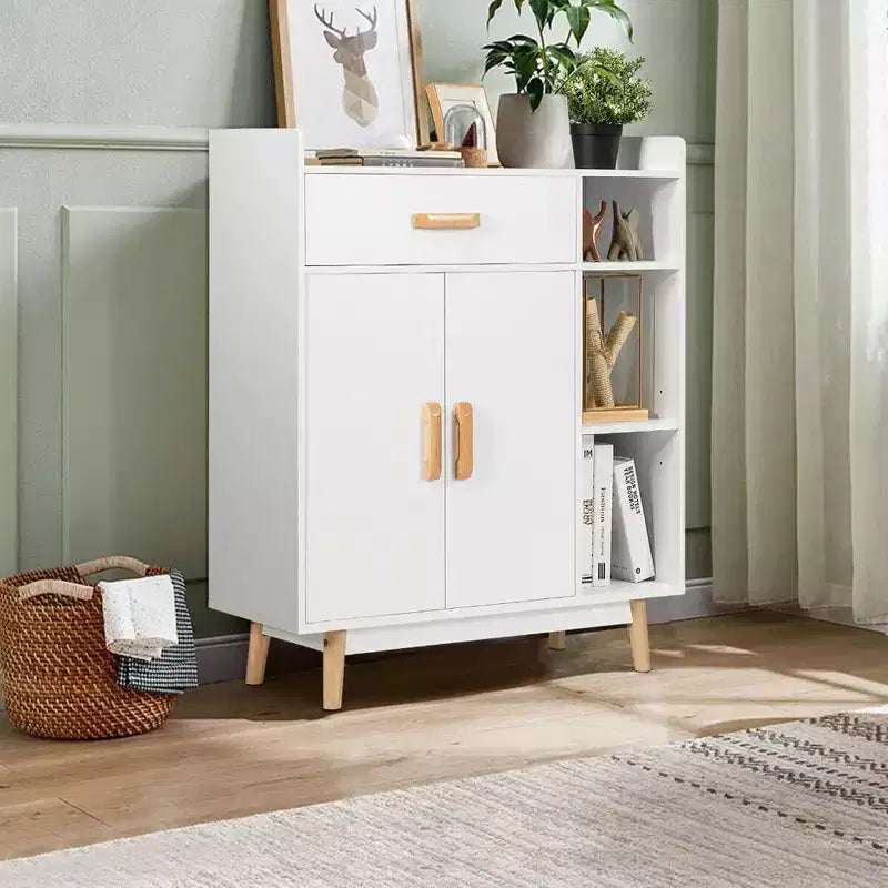 Meuble de Rangement au Sol Armoire Autoportante Commode avec 1 Tiroir 2 Portes 3 Étagères