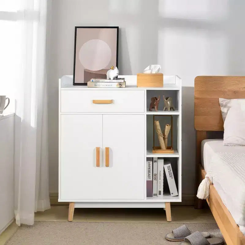 Meuble de Rangement au Sol Armoire Autoportante Commode avec 1 Tiroir 2 Portes 3 Étagères