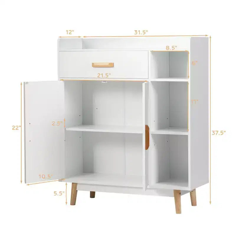 Meuble de Rangement au Sol Armoire Autoportante Commode avec 1 Tiroir 2 Portes 3 Étagères