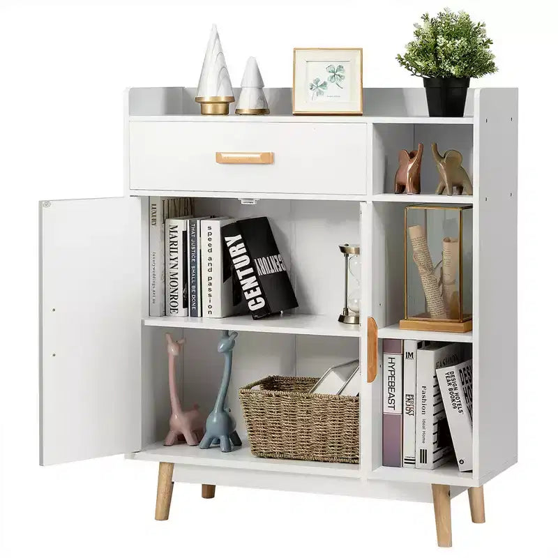Meuble de Rangement au Sol Armoire Autoportante Commode avec 1 Tiroir 2 Portes 3 Étagères