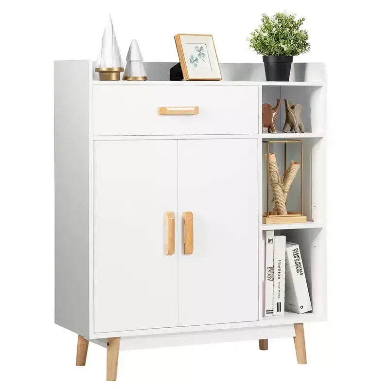 Meuble de Rangement au Sol Armoire Autoportante Commode avec 1 Tiroir 2 Portes 3 Étagères