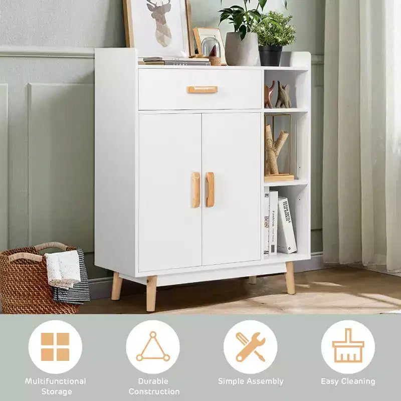 Meuble de Rangement au Sol Armoire Autoportante Commode avec 1 Tiroir 2 Portes 3 Étagères