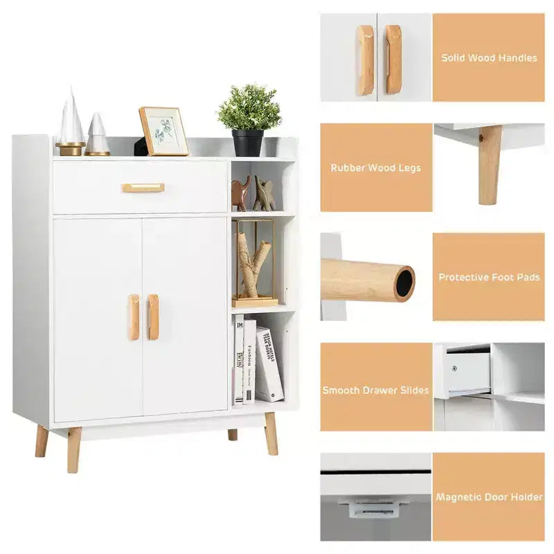Meuble de Rangement au Sol Armoire Autoportante Commode avec 1 Tiroir 2 Portes 3 Étagères